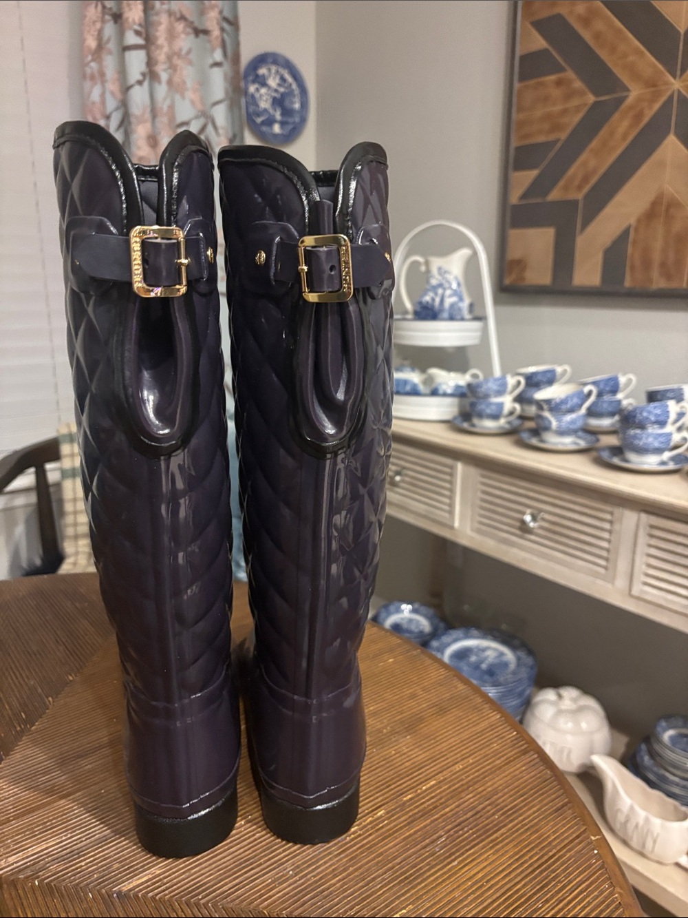 Hunter Refined Gloss Quilted Tall Rain Boots NEW SIZE 8 purple - Picture 4 of 9